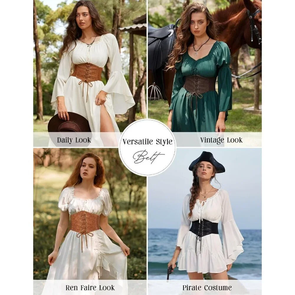 Women Lace-up Waspie Corset Belt Renaissance Medieval Costume Accessory